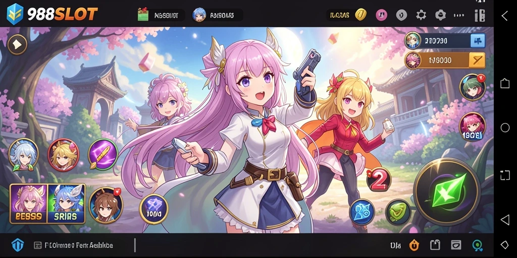 Tangkapan layar utama 988SLOT menampilkan aksi karakter anime yang mendebarkan.