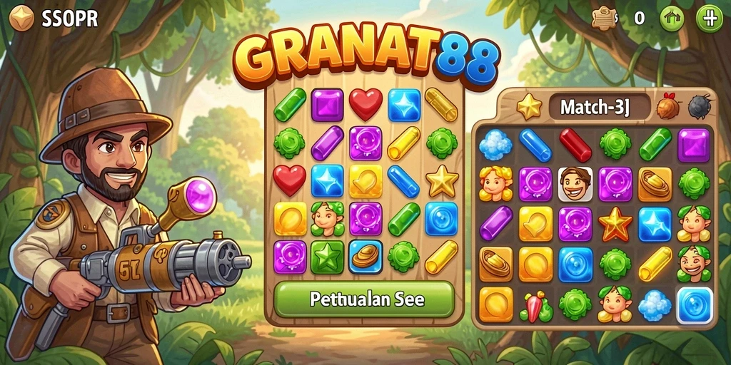 Tampilan gameplay seru GRANAT88 dengan aksi mencocokkan yang menarik.