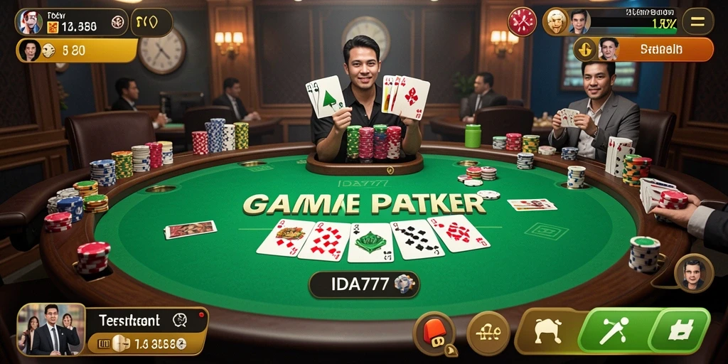 Tampilan utama gameplay IDA777 dengan antarmuka Poker yang menarik.