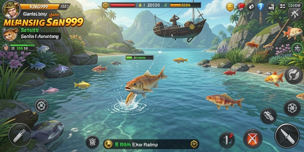 Gameplay KING999 menampilkan momen seru saat menangkap ikan.