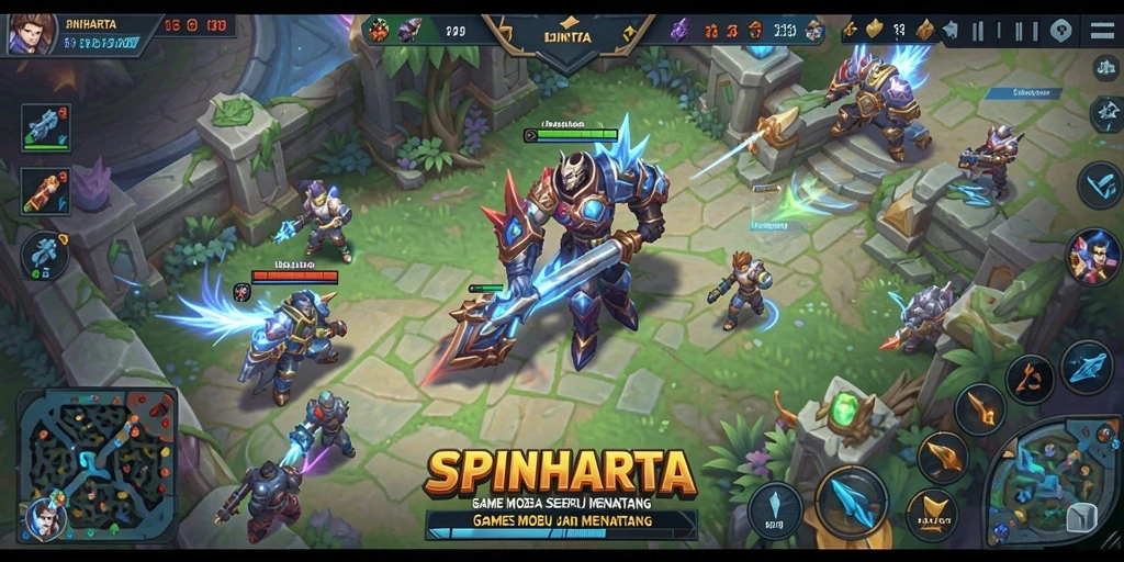 Screenshot SPINHARTA menampilkan aksi seru di arena MOBA.